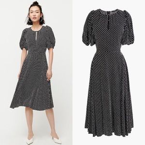 J.CREW Puff-Sleeve A-Line Dress in Black and White Dot Print